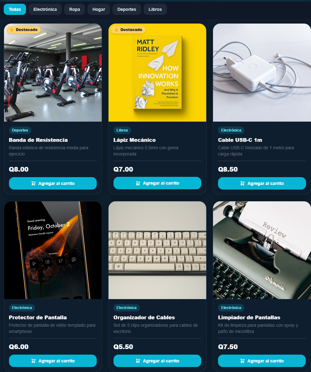 Catálogo de productos de la tienda en línea